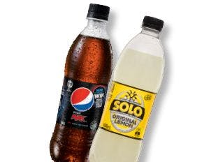 Pepsi, Solo, Mountain Dew or Schweppes six hundred ml varieties