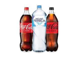 Coke, Fanta or Mount Franklin one point two five to one point five litre varieties